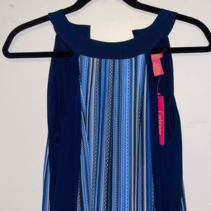 CATHERINE MALANDRINO Cowl Neck Print Dress with Belt. Size M.